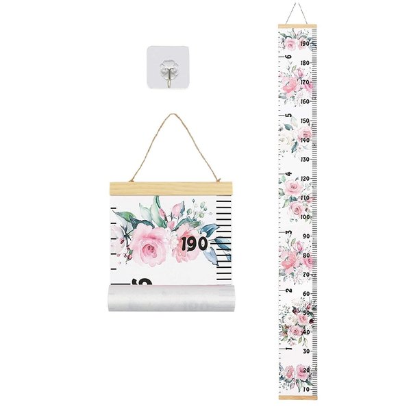 Baby Growth Chart, Height Wall Chart for Kids, Wooden Frame Canvas Measurement Hanging Ruler for Child’s Room Decoration 79 x 7.9in(Flower)