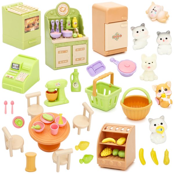 SOTOGO 51 Pieces Pet Pretend Play Toys Cat Figures Playset Cats Care Role Play Toys Toys for Toddler Boys and Girls