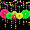 6Pcs UV Neon Hanging Paper Fans Flowers Glow Paper Fans Party Supplies and Decorations Glow in The Dark Blacklight Reactive Fluorescent Black Light Party Kit Neon Party for Birthday Wedding