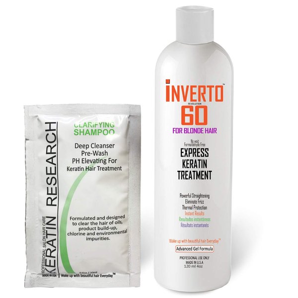 INVERTO 60 Keratin Treatment for BLONDE HAIR Formaldehyde Free Keratin Hair Treatment Super Fast Application Process includes Starter kit Results are Instant healthy Shiny Beautiful hair
