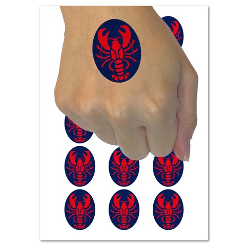 Maine Lobster Seafood Crustacean Temporary Tattoo Water Resistant Fake Body Art Set Collection - 54 1" Tattoos (1 Sheet)