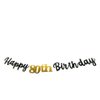 Double Sized Glitter Paper Black Happy 80th Birthday Banner Sign No DIY Gold Glitter 80 Years Birthday Party Decorations Supplies Anniversary Celebration Backdrop Pre-Assembled