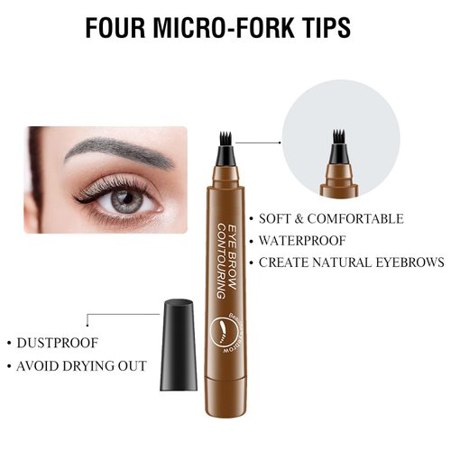 Magic Eyebrow Pencil, Microblading Eyebrow Pencil Contouring Pen, 4 Tipped Precise Brow Pen, Fine Stroke Microblading Eyebrow Pencil Natural (Dark Brown*2)