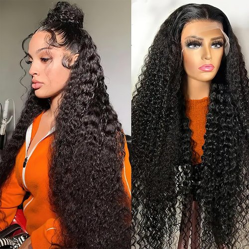AUOCATTAIL 30 Inch Deep Wave Lace Front Wigs Simulation Human Hair Pre Plucked 13x6 HD Deep Curly Lace Front Wigs 180 Density Glueless Synthetic Wigs Natural Color for Women Daily Party Use