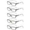 Kerecsen 5 Pairs Fashion Ladies Reading Glasses Spring Hinge Pattern Design Readers, 5 Pack Gray, Medium