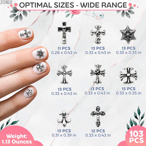 100Pcs Cross Nail Charms for Nails Accessories - Metal Nail Charms for Nails Design Nail Art Supplies for Women Goth Nail Art Charms Nails Accessories Professional - Nail Cross Charms for Nails