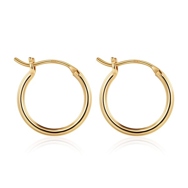 M MOOHAM Small Hoop Earrings, 14K Gold Plated 925 Sterling Silver Post Hypoallergenic Chunky Mini Dainty Earrings for Women Jewelry 15mm