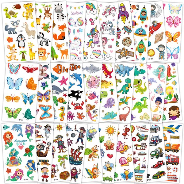 Habett Tattoos for Kids, 300+ Mixed Styles Temporary Tattoos Stickers Set for Girls and Boys, Space Dinosaur Animals Butterfly Tattoos Perfect for Kids Birthday Party Supplies Gifts