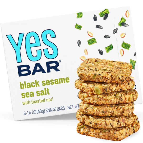 YES Bar – Black Sesame Sea Salt – Plant Based Protein, Decadent Snack Bar – Vegan, Paleo, Gluten Free, Dairy Free, Low Sugar, Healthy Snack, Breakfast, Low Carb, Keto Friendly (Pack of 6)