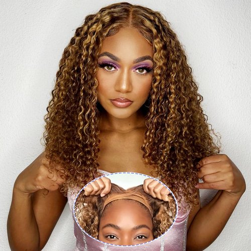 4GIRL4EVER 4/27 Ombre Highlight Lace Front Wig Human Hair Pre Plucked 180% Density Honey Blonde Wear and Go Glueless Wig 6x4 Deep Wave Lace Closure Human Hair Wigs for Women 18 Inch