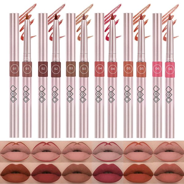 DENESTUP Lip Liner Set, 6 Colors Longwear and Pigmented Matte Lip Pencil Makeup, Smooth Application, Retractable Waterproof Lip Liner