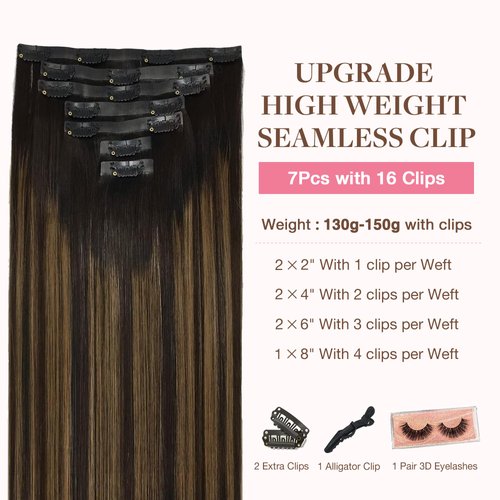 GOO GOO Clip in Hair Extensions Real Human Hair, 24inch 151g 7Pcs, 1B/6/1B Balayage Natural Black to Chestnut Brown, Remy Human Hair Extensions Clip ins for Women, Natural Human Hair