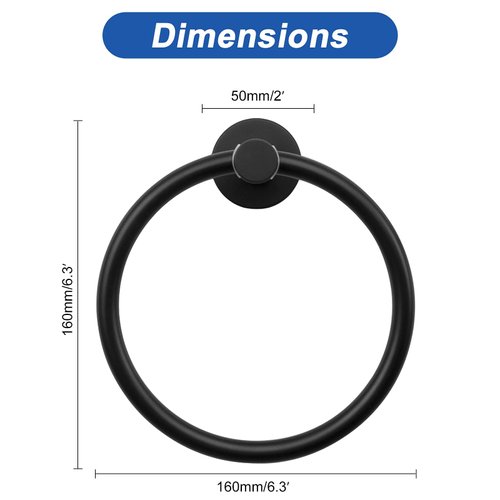 NearMoon Bath Towel Ring, Bathroom Hardware Accessories-Thicken Stainless Steel Hand Towel Holder for Bathroom, Modern Round Towel Hanger Wall Mounted (Matte Black, 1 Pack)