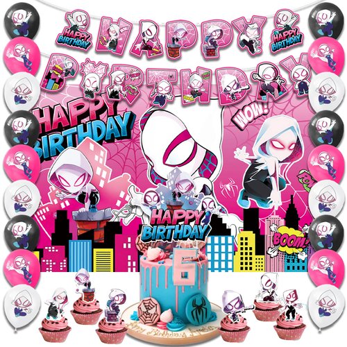 Generic 42pcs Spidey Birthday Party Supplies Pack Includes，Banner，Cake Topper，Blackdrop,Balloons for Spidey party supplies