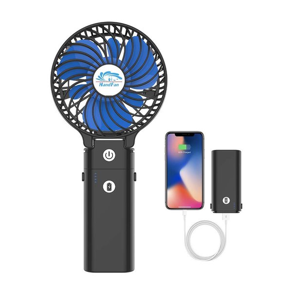 HandFan 5200mAh Portable Handheld Fan Rechargeable Battery Operated, Small Hand Fan, Foldable Makeup Fan Mini Desk Fan, Cooling Personal Electric Fan for Travel, Outdoors, Indoors-Black&Blue