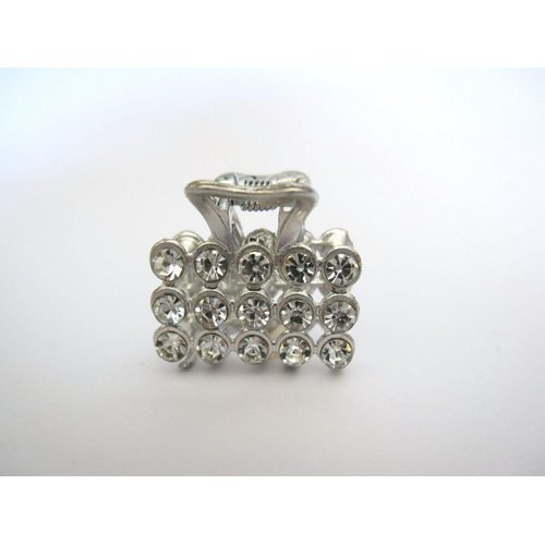 Generic Small mini silver square shaped metal hair claw clip with crystals (Primary color: AB), 1 Count (Pack of 1)