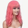 MIMISERVICE Pink Short Wavy Wig with Bangs for Women Shoulder Length Pink Bob Curly Women's Charming Synthetic Wigs with Natural Wavy Heat Resistant Hair for Daily Party Use