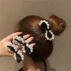2pcs Pearl Bow Hair Ties Elastic Hair Bands Black Scrunchies White Pearl Hair Bow Ties Hair Elastics Ponytail Holders No Damage Hair Bands, Pearl Hair Accessories for Women Girls