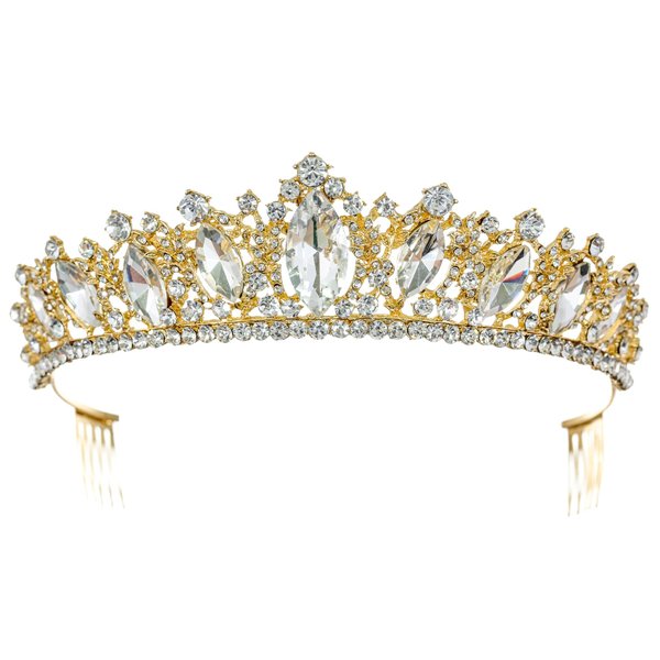 Samky Gold Bridal Wedding Tiara Crown Crystal Bride's Headpiece Hair Accessories for Woman