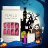 Halloween Press on Nails Medium Square Matte Fake Nails Pink False Nails With Black Spider Web Designs Full Cover Stick on Nails Acrylic Coffin Artificial Nails Glue on Nails for Women Girls 24Pcs