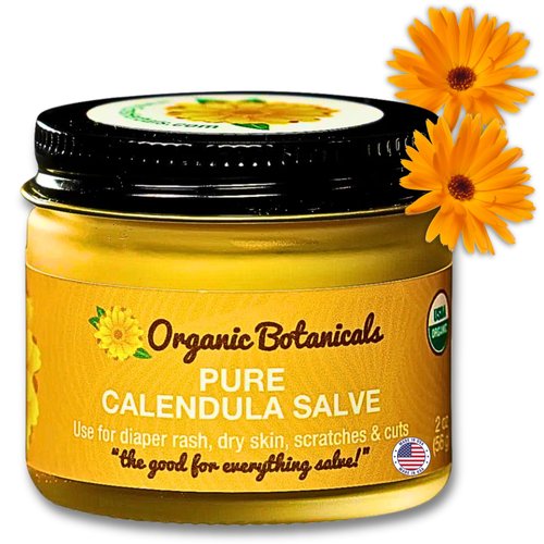 Organic Botanicals Pure Calendula Salve Healing Balm - Calendula Cream Healing Hand Salve Ointment from Local Organic Calendula Flowers, Calendula Gel Eczema Ointment, Certified Organic 2 Oz