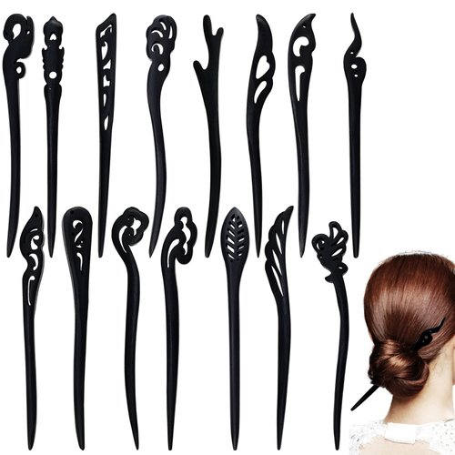 15 PCS Hair Sticks Hair Chopsticks Chinese Hair Pins for Women Long Hair Handmade Chignon Maker Retro Sandalwood Hair Barrettes Hair Accessories for Women Girls (15 Styles)