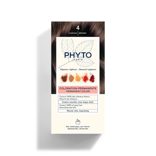 PHYTO Phytocolor Permanent Hair Color, 4 Brown, with Botanical Pigments, 100% Grey Hair Coverage, Ammonia-free, PPD-free, Resorcin-free, 0.42 oz.