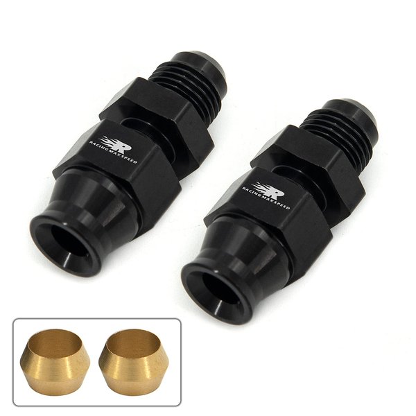 CNRAQR 6AN Male Flare to 5/16" Fuel Hardline Tube Fitting Adapter Connector Aluminum Alloy Black Anodized 2Pcs