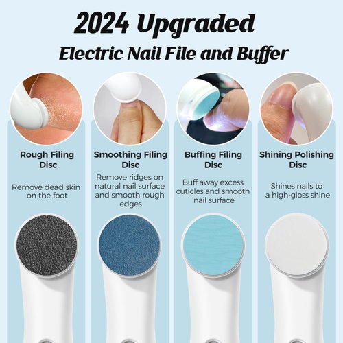 SUNMAY Electric Nail File Set, Rechargeable Nail Files and Buffers for Women Natural Gel Nails Toenails Salon with 4 Filing Discs, Professional Cordless Nail File Machine for Home Nail Pedicure