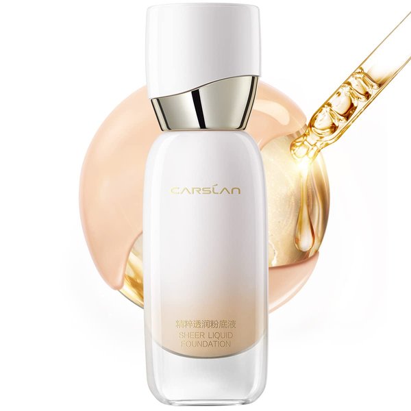 Carslan Sheer Liquid Foundation With Hydrating Serum, 24H Long-Lasting Moisturization, Medium Full Coverage, Anti-Aging, Build Dewy Health Skin, P02 Classic Ivory, 1 FlOz