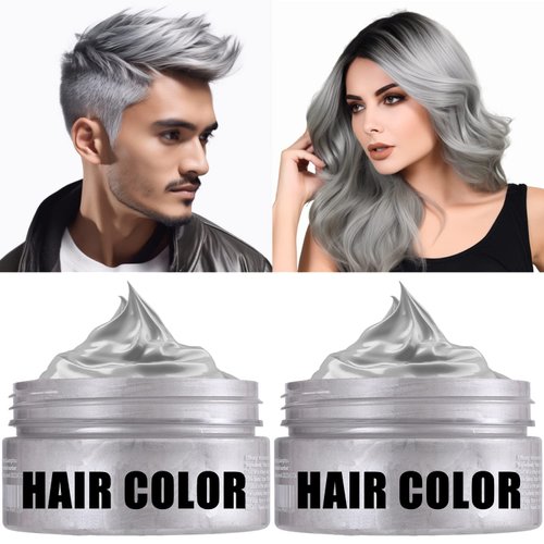 2 Pack Gray Temporary Hair Color Wax, Hair Color Wax for Kids & Adults, Color Hairstyle Cream - Gray, Instant Hairstyle Mud Cream for Party, Cosplay, festival