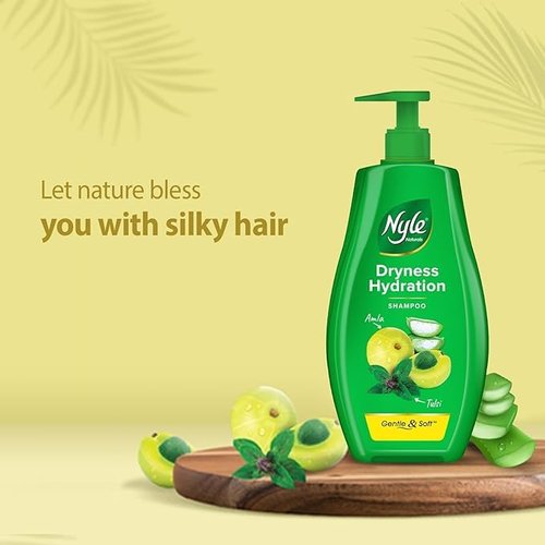 Nyle Naturals Dryness Hydration Shampoo| For Dry & Frizz Free Hair | With Tulsi, Amla and Aloe Vera|Gentle & Soft Shampoo | For Men & Women | 800ml