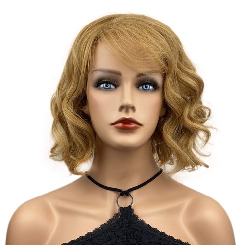Wiginway Short Wavy Soft Heat Resistant Fiber Synthetic Wigs Natural Looking Premium Hair for Women 10 Inch Strawberry Blonde