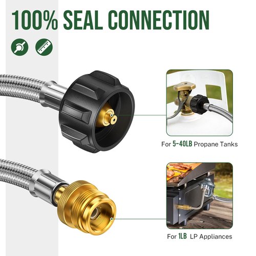 Alloxity 5FT Propane Hose Adapter 1lb to 20lb, Propane Adapter Hose, Propane Tank Hose Fit for Webber Q Grill/Black Stone Griddle/Coleman Camping Stove/Buddy Heater
