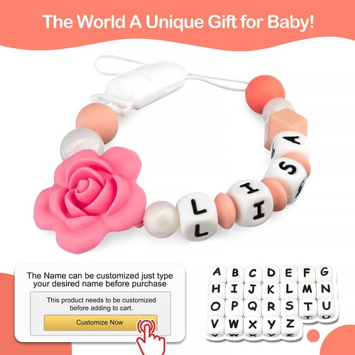 Personalized Pacifier Clip with Name for Baby, Customized Pacifier Clip Fits All Pacifiers, Pink