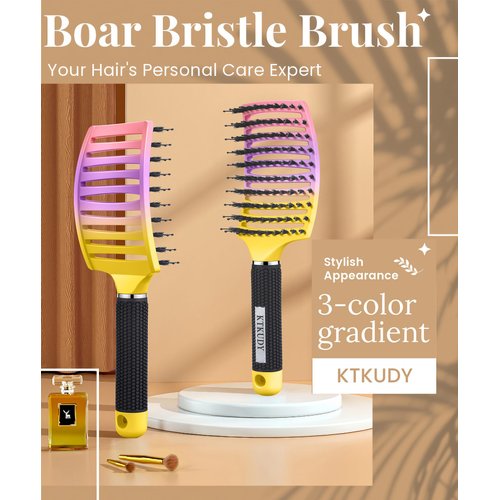 KTKUDY Wet & Dry Detangling Hair Brush - Tangle Free Detangler Brush For Women Men & Kids - Faster Blow Drying - Vented Curved HairBrush
