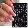 Silver Glitter Nail Art Stickers 3D French Tip Self-Adhesive Line Stripe Nail Decals Heart Star Butterfly Designs Nail Sticker for Nail Art Supplies Decoration for Women 8 Sheet