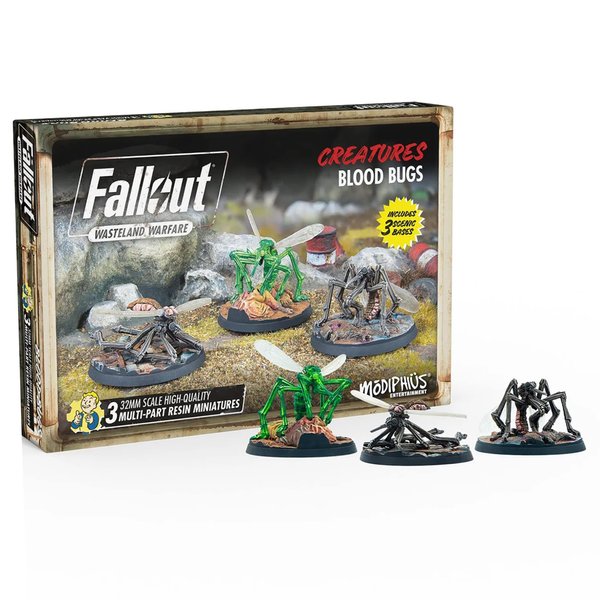 Fallout Wasteland Warfare: Creatures - Blood Bugs - 3 Unpainted Resin Miniatures, RPG, Includes Scenic Bases, 32MM Scale Figures, Tabletop Roleplaying Game Minifigures,Grey