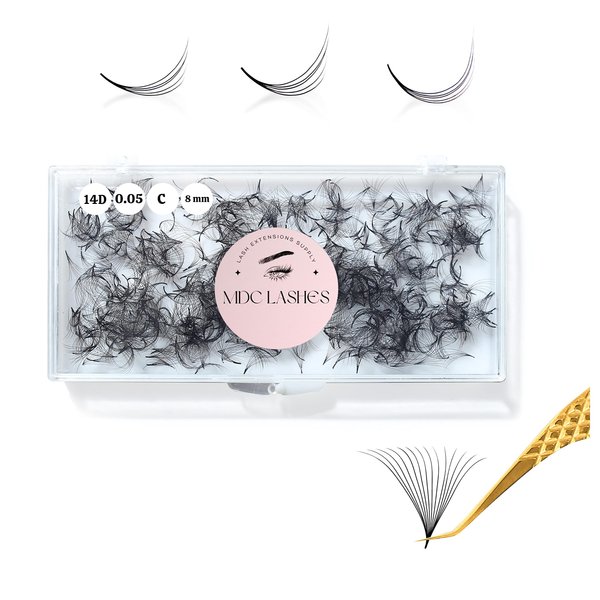 MDC LASHES Promades Eyelash Fan 500fans | 5D-16D, 0.05-0.07 Thickness, C/CC/D Curls, 8-18mm | Volume Lash Extensions Premade Lash Fans Pro Made False Eyelashes Pestanas Pelo A Pelo (14D-0.05-D-15)