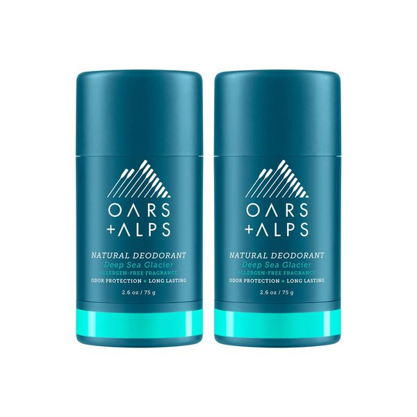 Oars + Alps Aluminum Free Deodorant for Men and Women, Dermatologist Tested, Travel Size, Deep Sea Glacier, 2 Pack, 2.6 Oz Each