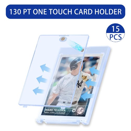 QTYORD 15 Pack 130PT Magnetic Card Holder for Trading Cards, One-Touch Card Case Holder for Baseball Football Sports MTG TCG Collectable Cards (15, 130PT)