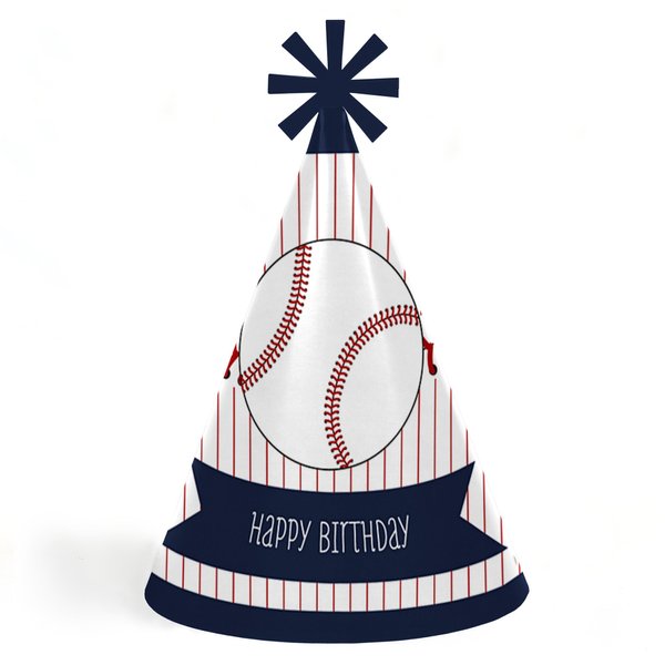 Big Dot of Happiness Batter Up - Baseball Cone Happy Birthday Party Hats for Kids and Adults Set 8 (Standard Size)