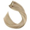 Ugeat Clip in Hair Extensions Real Human Hair Blonde Real Hair Clip in Extensions Ash Blonde Highlight with Blonde Double Weft Hair Extensions Clip in Human Hair Full Head 20 Inch 120g 7pcs