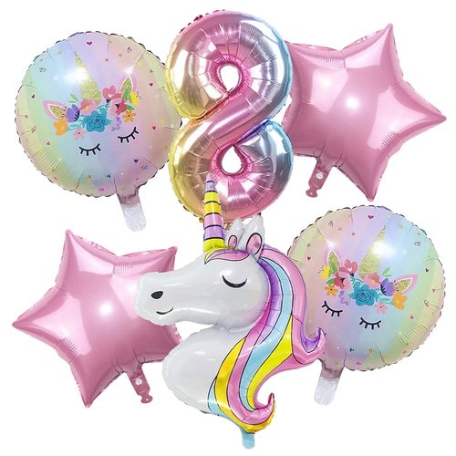 DUILE Unicorn Balloons Unicorn Birthday Party Decorations for Girls Foil Balloons Set Macaron and Rainbow Balloon Wedding Baby Shower Party Supplies (8)