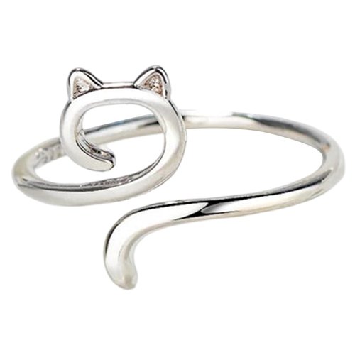 Yarn Ring Cat Kitty Ears Adjustable Size Crochet Ring Beginner Knitting Crocheting Gift Crochet Tension Regulator Tool Finger Ring Gift Toothless Rings (Silver, One Size)