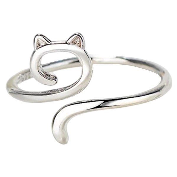 Yarn Ring Cat Kitty Ears Adjustable Size Crochet Ring Beginner Knitting Crocheting Gift Crochet Tension Regulator Tool Finger Ring Gift Toothless Rings (Silver, One Size)