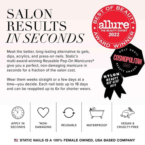 Static Nails Reusable Pop-On Manicure Set, Non-Damaging Glue-On Nails (Soft Ombré Bellini Round) - False Nails with Static Nail Glue, Nail Set, Fake Acrylic Press On Nails