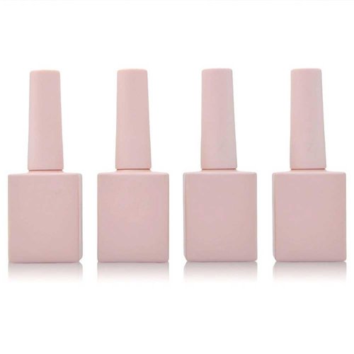 Teensery 4 Pcs 10ml Matte Glass Nail Polish Bottles Empty Refillable Gel Nail Polish Bottles Nail Varnish Vials Containers with Brush Cap for Nail Art, Pink