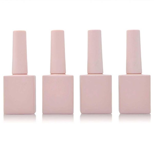 Teensery 4 Pcs 10ml Matte Glass Nail Polish Bottles Empty Refillable Gel Nail Polish Bottles Nail Varnish Vials Containers with Brush Cap for Nail Art, Pink