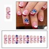 4th of July Press on Nails French Fake Nails Short Square False Nails Red Blue White Acrylic Nails with USA Flag & Red Glitter Design Stick on Nails for Women Girls 4th of July Parade Manicure